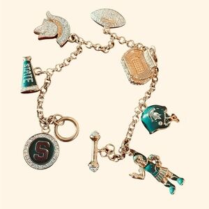 Danbury Mint Michigan State Spartans Charm Bracelet Football Stamped